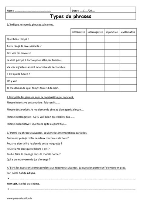 évaluation Types Et Formes De Phrases 6ème Pdf Exercices types de phrases | BDRP